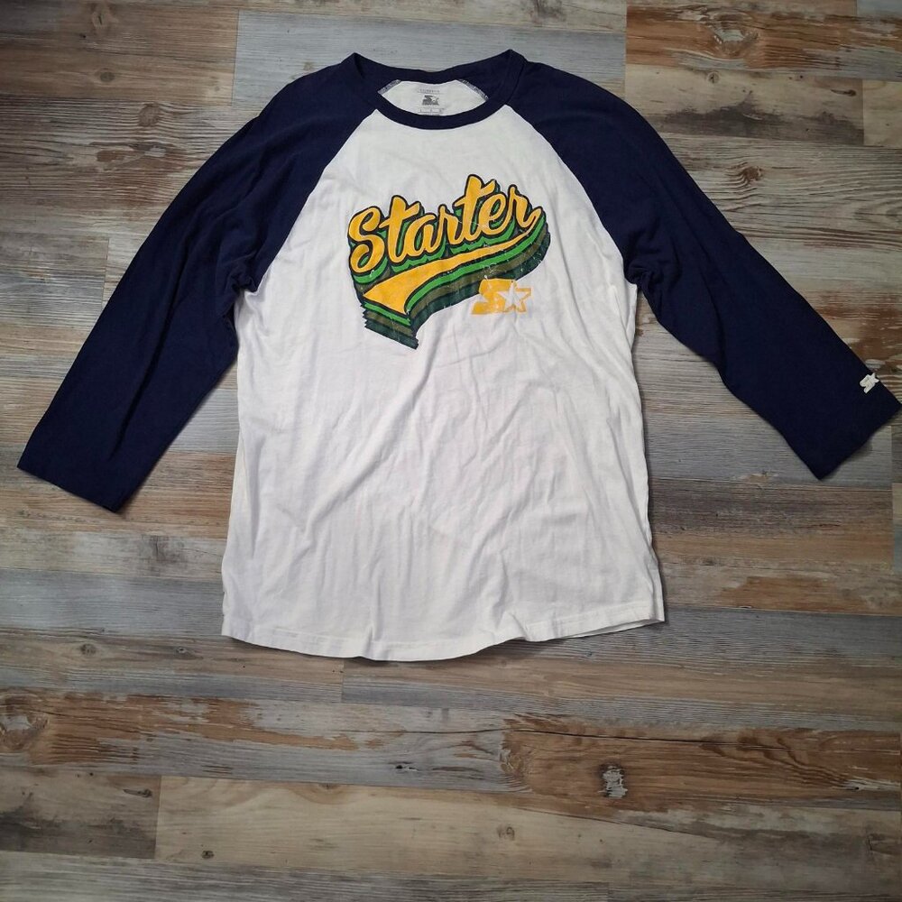 Men's Large Starter Logo Navy/White Baseball Tee Shirt